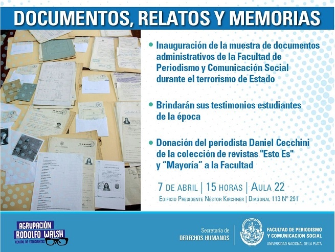 Inauguran en Periodismo la muestra “Documentos, relatos y memoria”