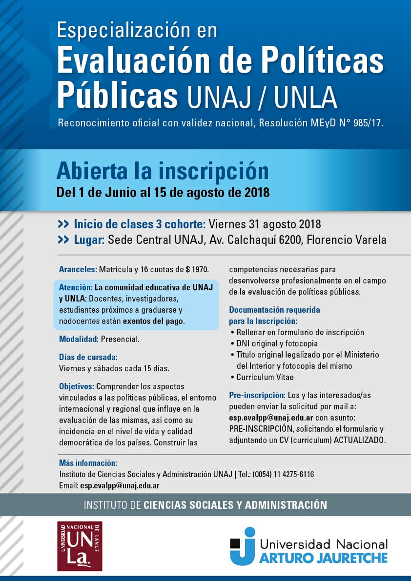 Lanzan la especialización en Evaluación de Políticas Públicas en las universidades de Lanús y Jauretche